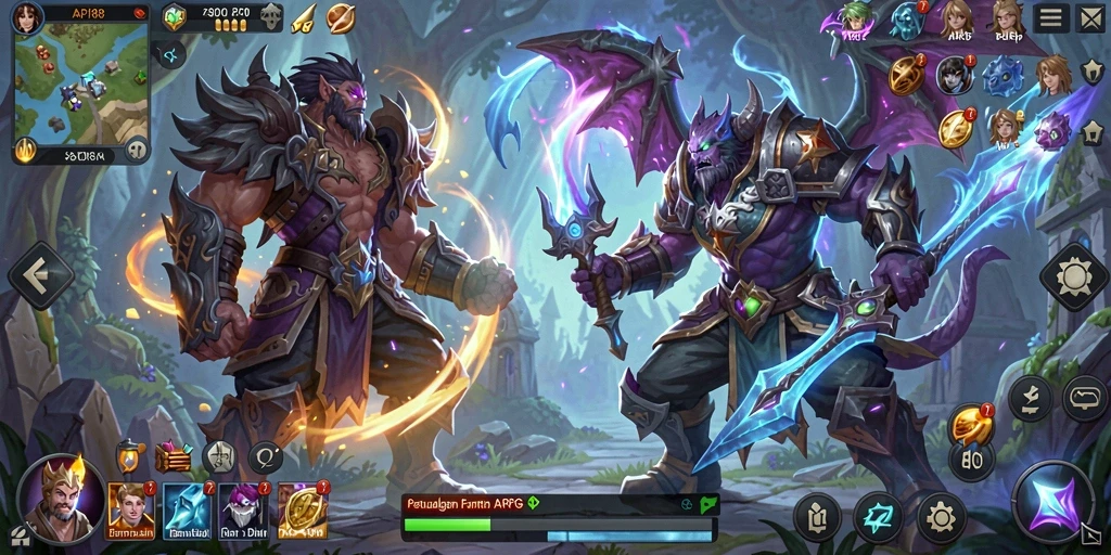 Screenshot menunjukkan pertarungan epik dalam game ARPG API88.