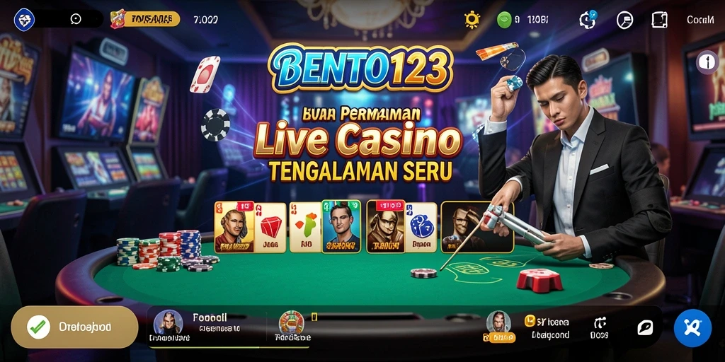 Screenshot gameplay BENTO123 menampilkan dealer langsung dan meja permainan.