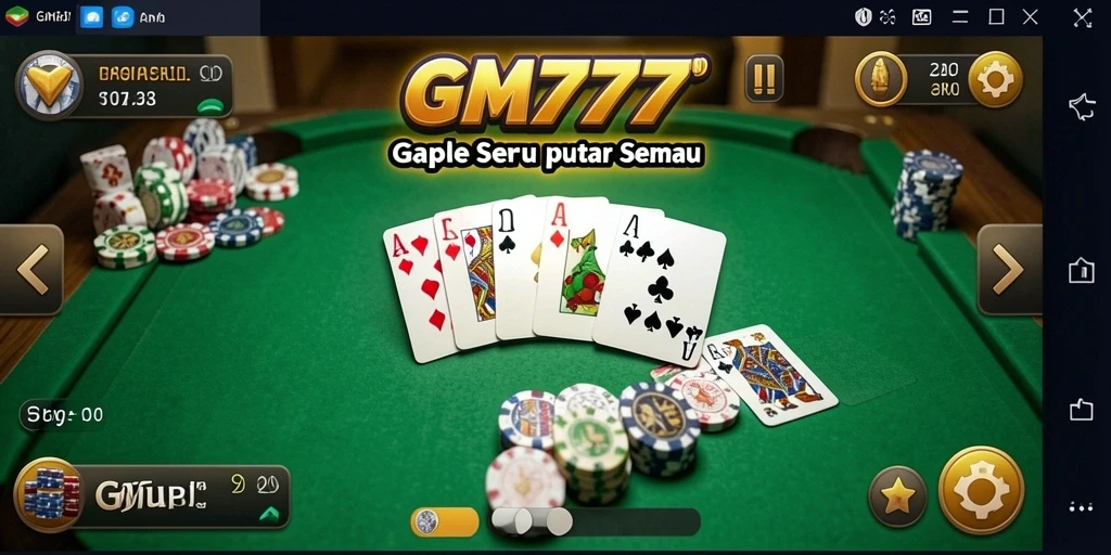 Tampilan gameplay seru dalam aplikasi GM777 untuk Gaple.