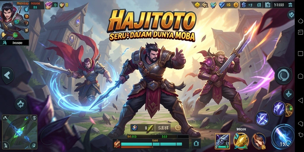 Menampilkan aksi seru dan strategi dalam gameplay MOBA HAJITOTO.