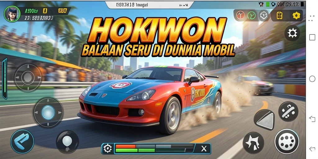 Screenshot gameplay HOKIWON menunjukkan aksi balapan yang intens dan mendebarkan.