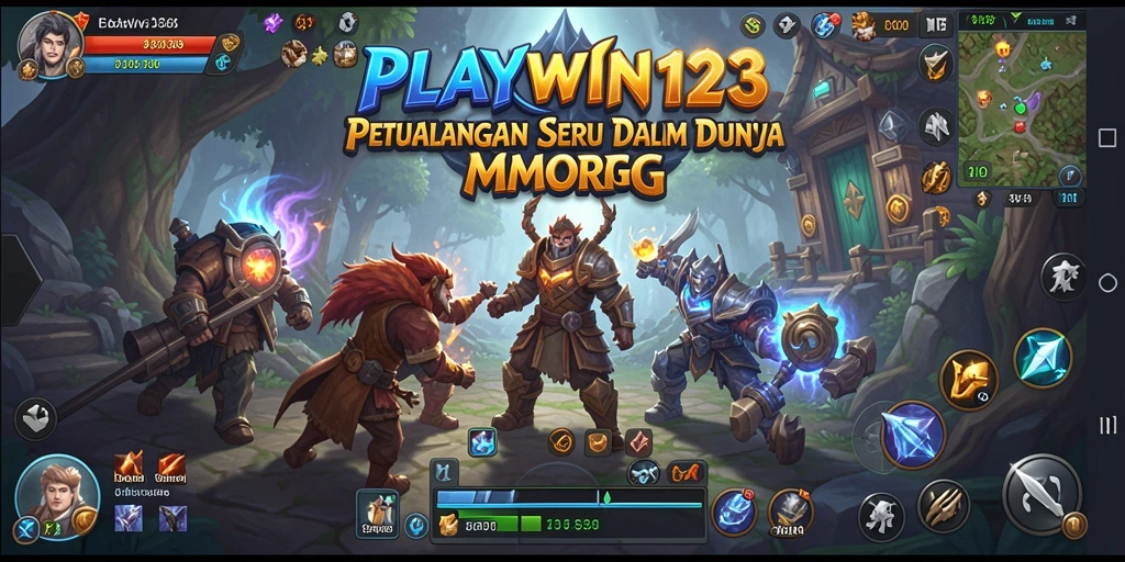 Screenshot gameplay PLAYWIN123 menampilkan pertempuran seru antar pemain di dunia fantasi.