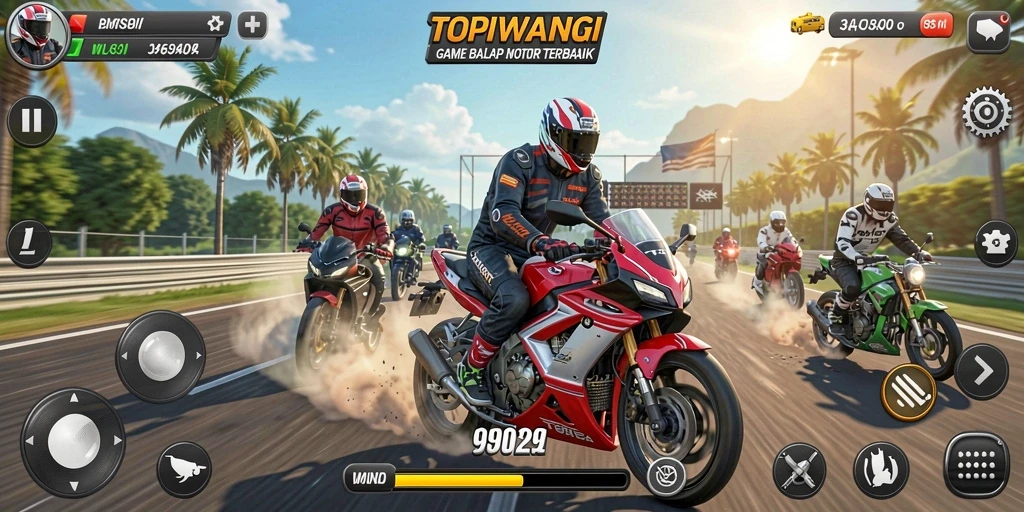 Tampilan gameplay mendebarkan dari balap motor di TOPIWANGI.